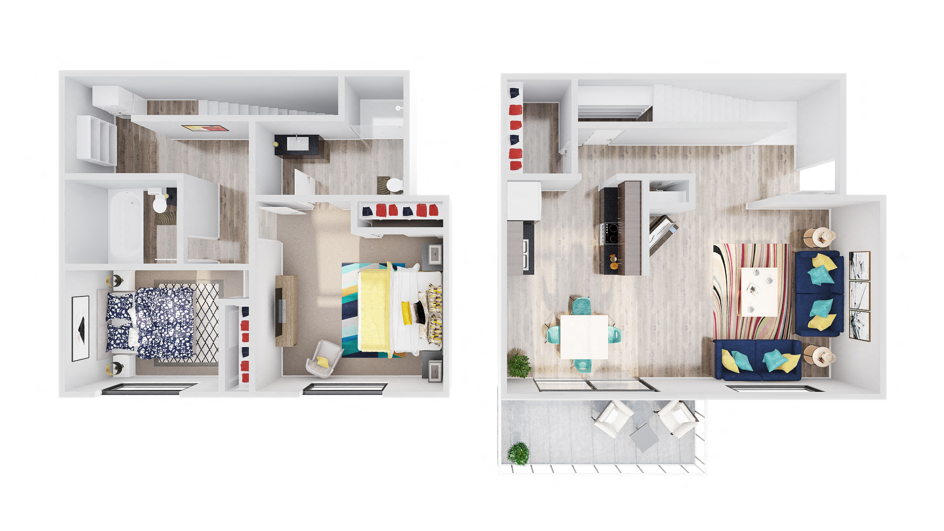 Floor plan for 2 beds, 2 baths, 1030 sqft